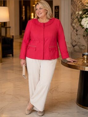 Tahari NWT Linen Blend Embellished Jacket Size 20
